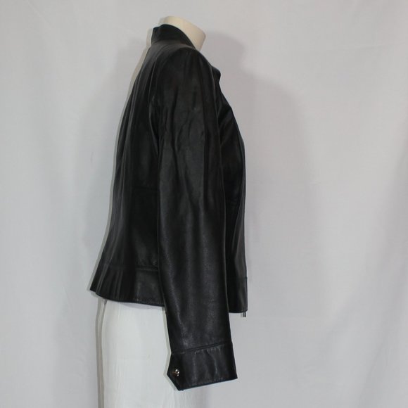 Classiques  Entier 100%  Leather Black Women Lined Zipper Clastic  Jacket size M - Picture 2 of 6
